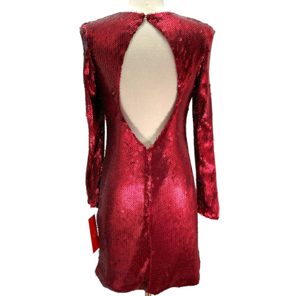 Monique Lhuillier NWT Long Sleeve Red Open Back Sequin Cocktail Mini Dress 6 - Picture 5 of 16